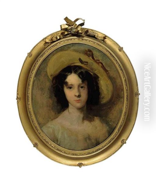 Portrait Of A Girl, In White With A Yellow Hat - view 1