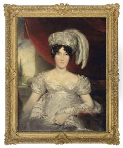 Portrait Of A Lady Wearing A Decorative White Dress And White Headdress With Feathers by Thomas Lawrence