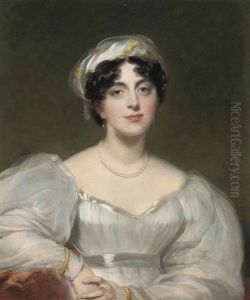 Portrait Of A Lady, Traditionally Identified As Mrs Finch, In A White Dress With A Pearl Necklace And A Headdress by Thomas Lawrence