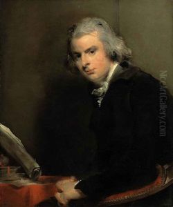 Portrait Of Samuel Rose In A Black Coat And White Stock, Seated At A Red Draped Table, With Books And A Stack Papers