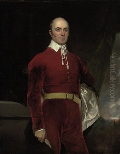 Portrait Of A Gentleman In A Red Coat And White Shirt, Standing Beside A Table - view 1