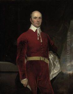 Portrait Of A Gentleman In A Red Coat And White Shirt, Standing Beside A Table