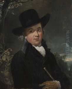 Portrait Of The Rev. Andrew Lawrence In A Dark Coat And Hat, Holding A Cane, In A Landscape