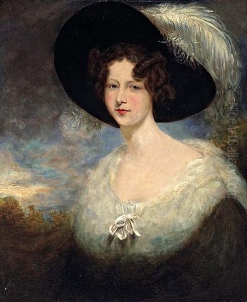 A Portrait Of A Lady, In A Picture Hat Decorated With An Ostrich Plume - view 1