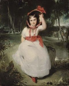 The Woodland Maid - Portrait Of Miss Emily De Visme, Seated In A Wooded Landscape, In A White Dress With A Pink Sash
