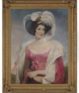 Portrait Of Mrs. Thomas Holroyd In A Pink Dress With Matching Cloak And Feathered Hat by Thomas Lawrence