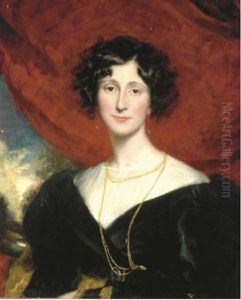 Portrait Of A Lady (lady Mostyn?) In A White Chemise And Black Dress, A Landscape Beyond