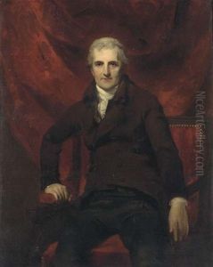 Portrait Of George Griffin Stonestreet, Three-quarter-length, Seated, In A Brown Coat And White Cravat, A Red Brocade Curtain Behind