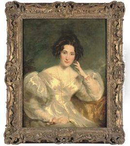 Portrait Of Mrs Sinclair, Three-quarter-length, In A White Dress, An Eyeglass On A Chain Around Her Neck by Thomas Lawrence