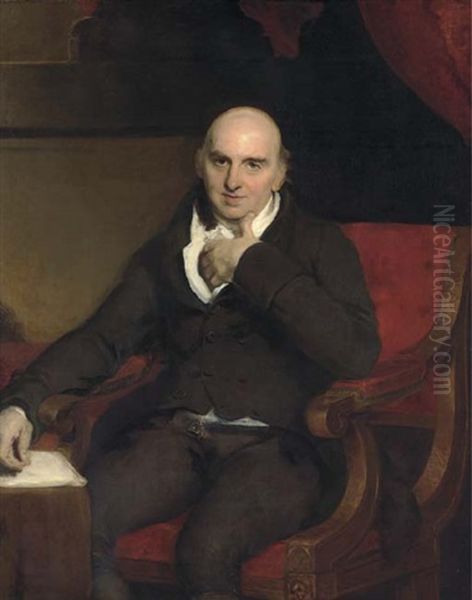 Portrait Of William Morgan In A Brown Suit, Seated In A Red Armchair, In An Interior - view 1
