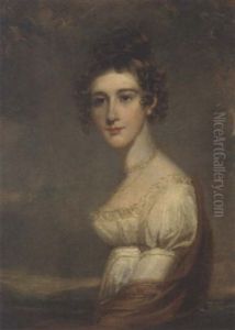 Portrait Of A Lady In A White Dress And Red Wrap, In A Landscape by Thomas Lawrence