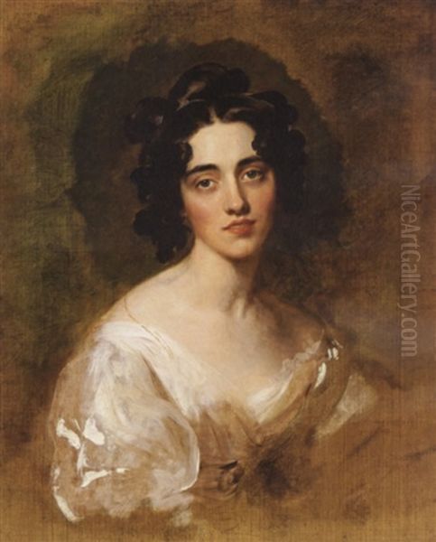 Portrait Of Lady Georgina North Wearing A White Dress - view 1