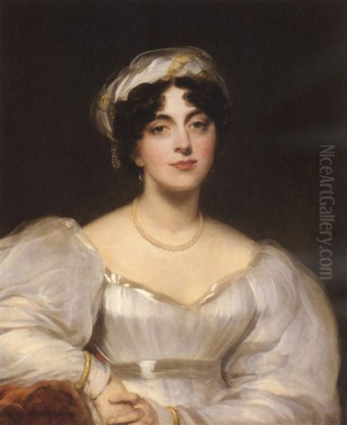 Portrait Of A Lady (mrs. Finch?) Wearing A White Dress With A White And Gold Turban - view 1