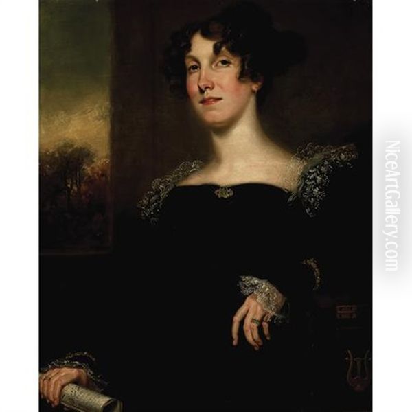 A Portrait Of A Lady Holding A Sheet Of Music (countess Poulett?) - view 1
