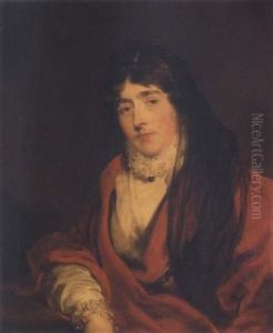 Portrait Of Frances, Lady Crewe, Wearing A Red Cloak And A Black Lace Veil by Thomas Lawrence