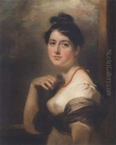 Portrait Of Elizabeth Williams Of Gwersylt Park, Denbighshire, Wearing A Cream Dress And A Brown Wrap With A Red Necklace