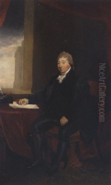 Portrait Of Sir Robert Wigram, 1st. Bt., Seated In An Interior Beside A Draped Table, His Left Hand Resting On Some Papers - view 1