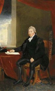 Portrait Of Sir Robert Wigram, 1st Bt., Seated Beside A Draped Table, His Hand Resting On Some Papers, A Classical Portico Visible Beyond