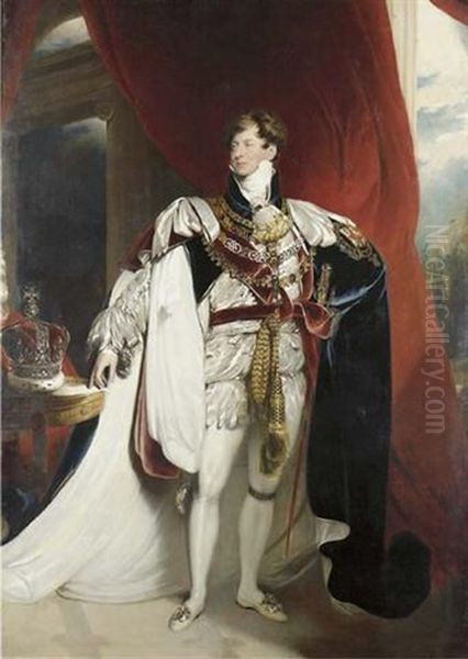 Portrait Of King George Iv In Garter Robes, His Crown On A Table At His Side, In An Interior - view 1