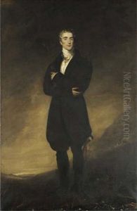 Portrait Of Arthur Wellesley, 1st Duke Of Wellington, In A Black Coat And Breeches, His Arms Folded, Wearing The Badge Of The Order Of The Golden Fleece, Holding A Baton, In A Coastal Landscape by Thomas Lawrence