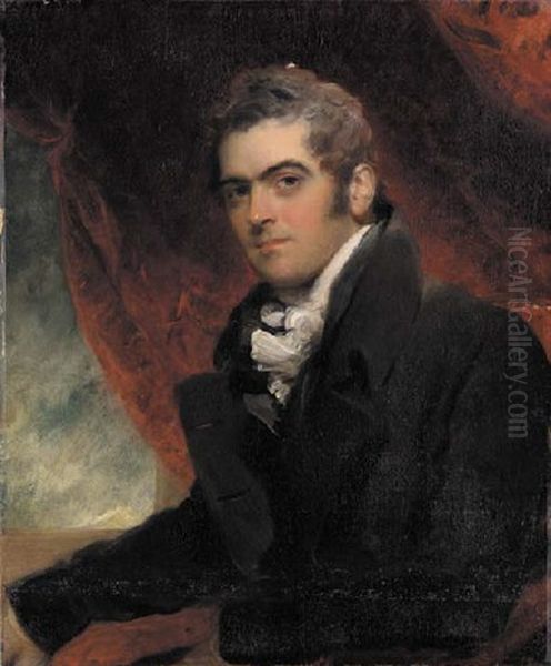 Portrait Of William Dacres Adam, Seated In A Black Coat, Before A Red Curtain - view 1