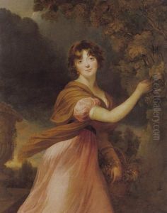 Portrait Of Marianne, Countess Of Westmeath, Wearing A Pink Dress, Picking Grapes