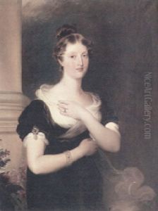 A Portrait Of Princess Charlotte (?) In A Velvet Dress With A White Organza Scarf by Thomas Lawrence