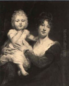 Portrait Of A Lady On A Settee With Her Daughter Perched On The Armrest by Thomas Lawrence