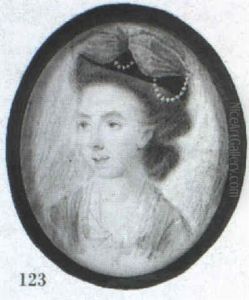 Hannah Overbury, In Fur Bordered Red Dress And White Shawl, Her Black Bandeau Decorated With Strands Of Pearls