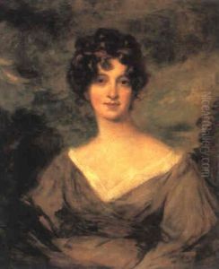 Portrait Of Miss Mary Usticke Of Woodland, Half Length In A Brown Dress, A Red Ribbon In Her Hair by Thomas Lawrence