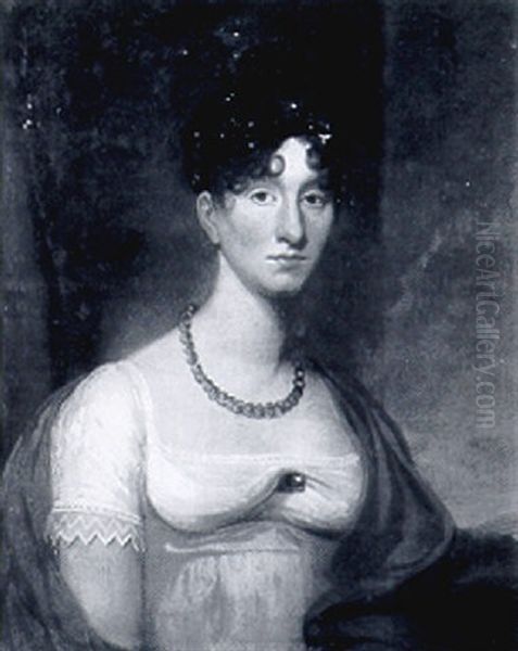 Portrait Of A Lady, Half Length, Wearing A White Dress And Red Wrap - view 1