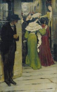 Well-wishers Seeing Off Woman At Train, Older Man Waiting Off To Side by William Hurd Lawrence