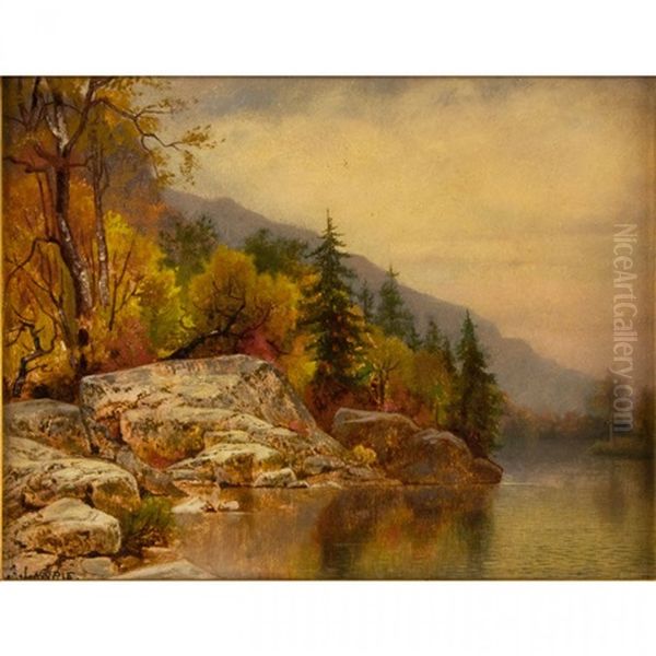 Mountain Lake With Rocky Shoreline In Autumn - view 1