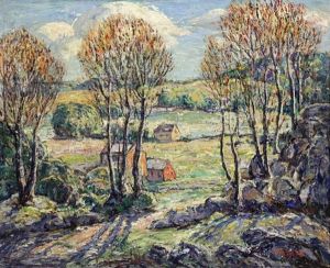 Landscape With Red Barn by Ernest Lawson