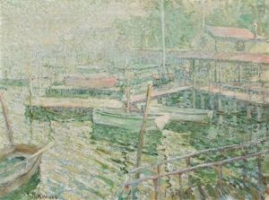 Boats In A Harbor by Ernest Lawson