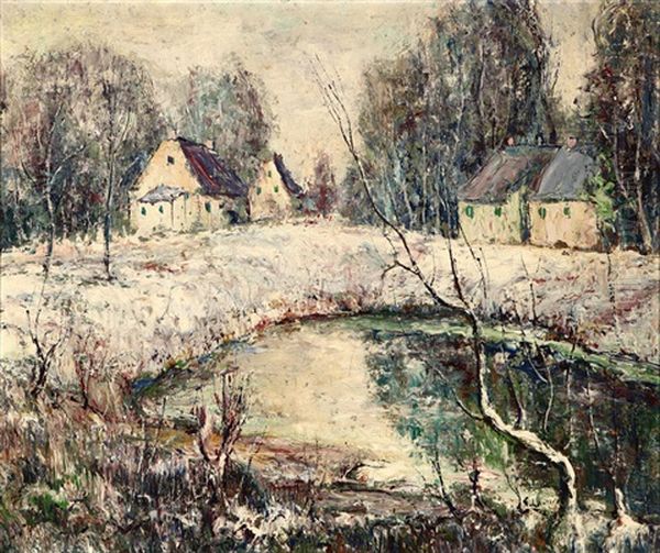 Snow Scene With Cottages - view 1