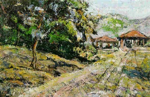Landscape With Red Roofed Huts In The Distance - view 1