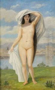 Nu Au Drape Devant Un Paysage Italien by Joseph Fortune-Seraphin Layraud
