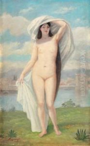 Nymphe Au Bord D'une Riviere Dans Un Paysage Italianisant by Joseph Fortune-Seraphin Layraud