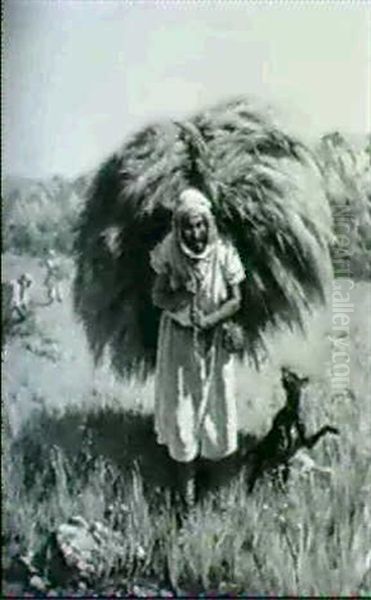 Oriental Man Gathering Straw - view 1