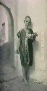 Marockansk Gosse Med Blomsterkorg