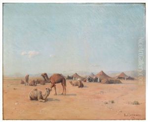 Desert Encampment With Figures And Camels by Jean Baptiste Paul Lazerges