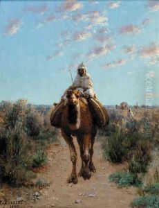 Riding His Camel In The Desert by Jean Baptiste Paul Lazerges