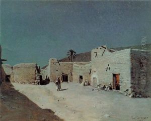 A North African Village By Moonlight by Jean Baptiste Paul Lazerges