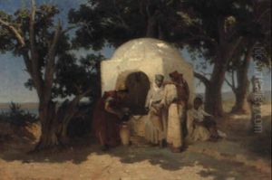 Algerian Women Gathering Water At A Well by Jean Baptiste Paul Lazerges