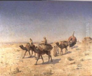 A Camel Train by Jean Baptiste Paul Lazerges