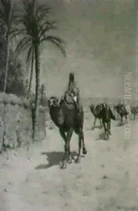 An Arab Caravan Outside A Village