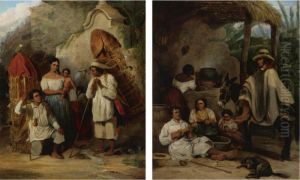 Two Paintings: Vendedor De Gallinas Caraqueno And Posada, Venezuela by Ferdinand Konrad Bellermann