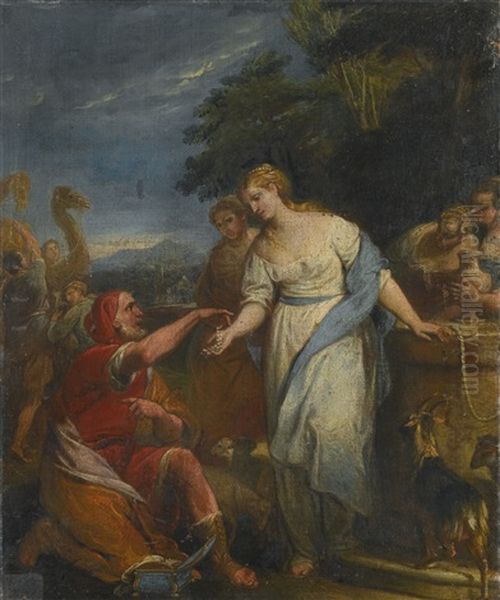 Rebecca And Eliezer At The Well by Gregorio Lazzarini
