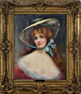 Portrait Of A Red Headed Beauty Wearing A Bonnet